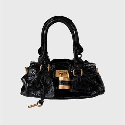 PreOwned Chloe Paddington black patent leather shoulder Bag