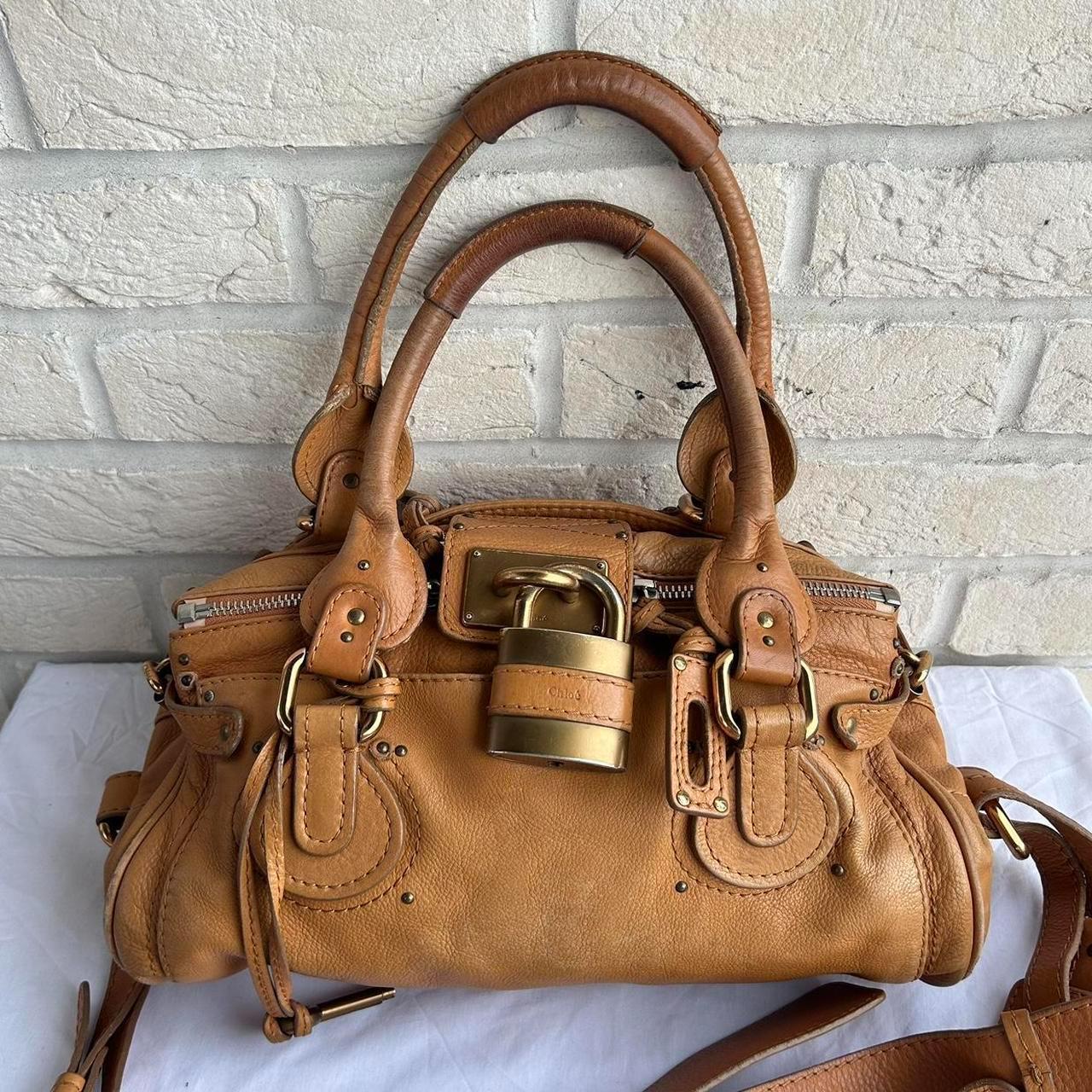 PreOwned 2000s vintage Chloe Paddington handbag in tan brown leather with long cross body/ shoulder strap (detachable).