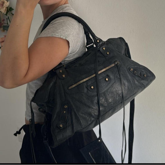 Authentic black balenciaga city bag part time with a...