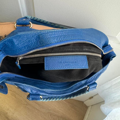 PreOwned Authentic Balenciaga city bag blue lambskin leather