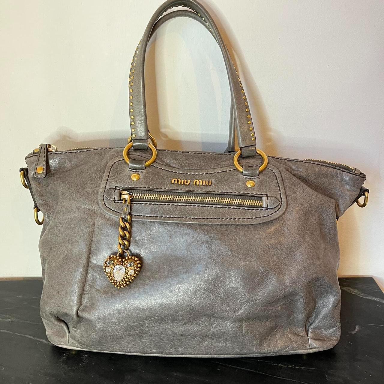 PreOwned Miu Miu Studded 2000s Heart Charm Tote Leather Bag