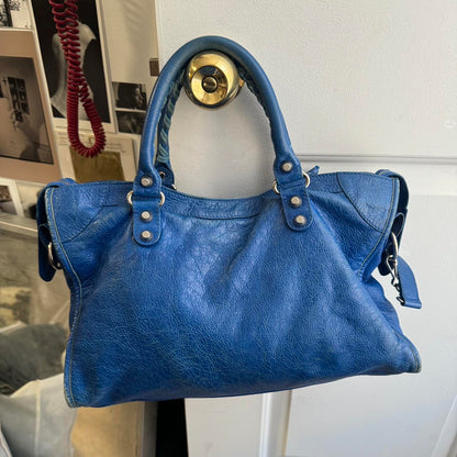 PreOwned Authentic Balenciaga city bag blue lambskin leather