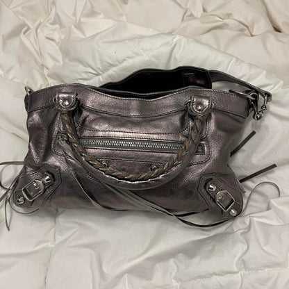 Preowned RARE BALENCIAGA METALLIC SILVER CITY BAG